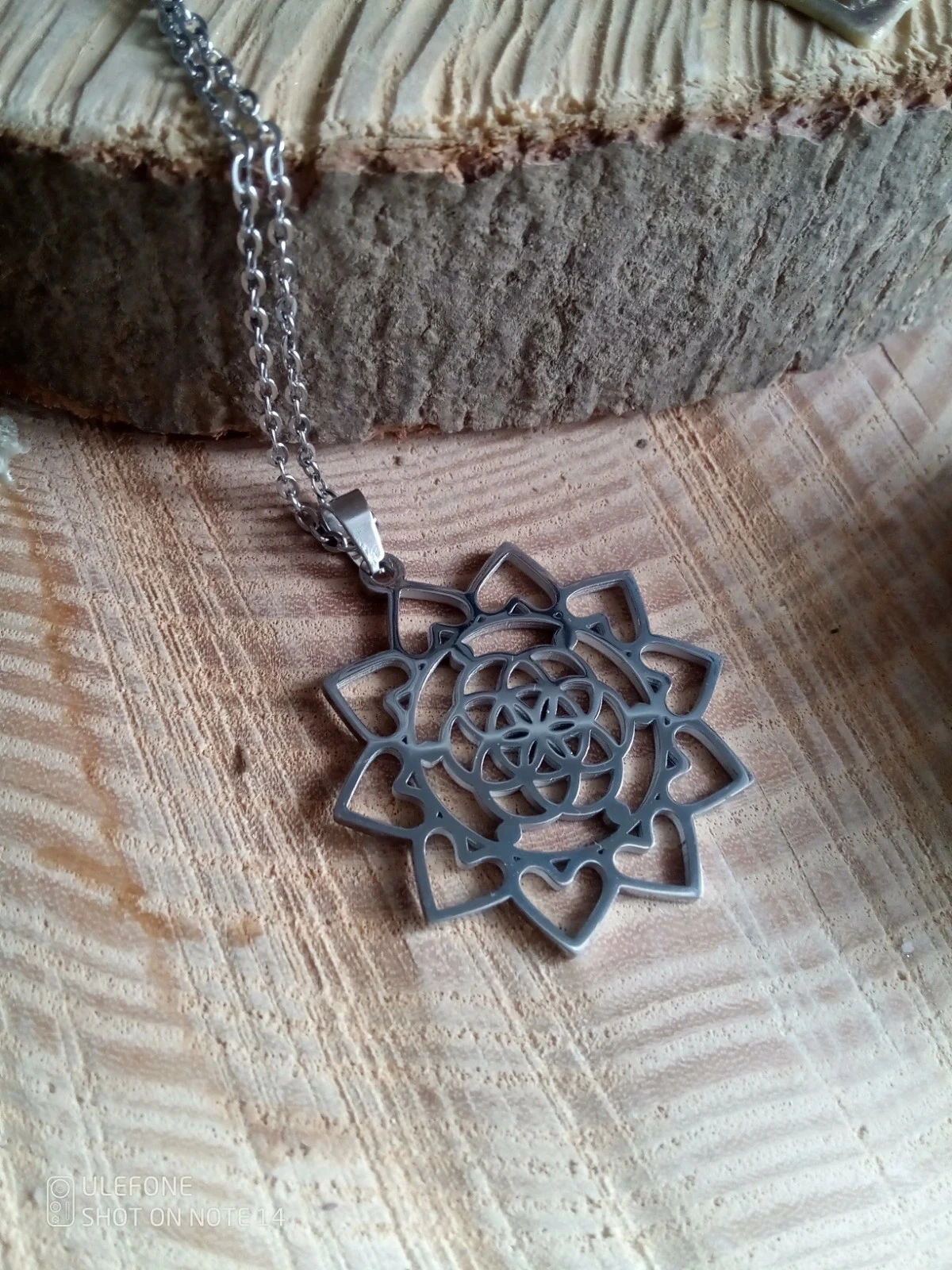 Colar de flor da vida prateado em aço inoxidável – photo 5
